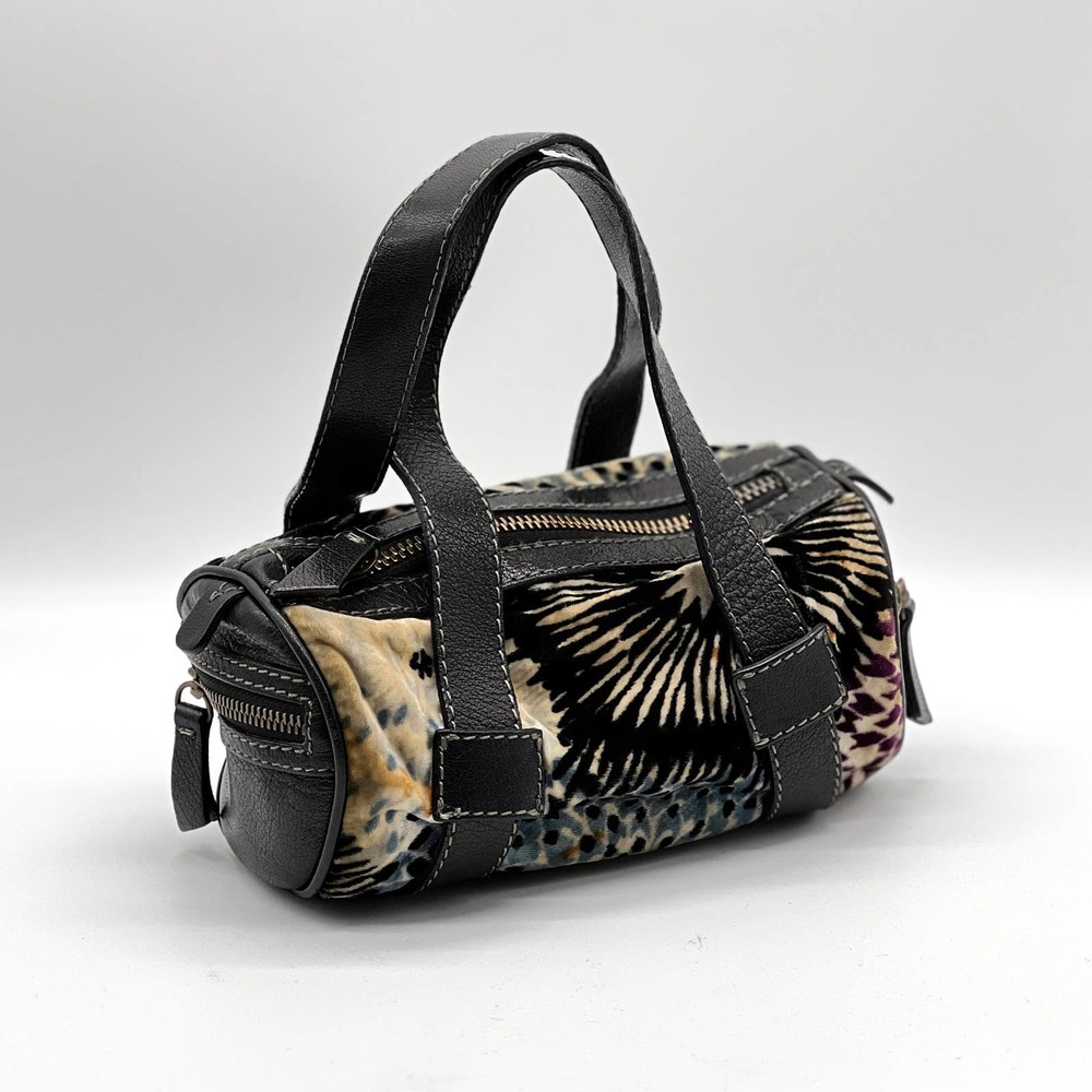 MISSONI Vintage Mini Satchel Womens Velvet Print Leather Barrel Double Handle